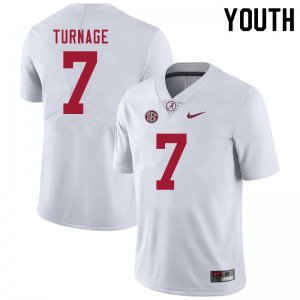 NCAA Youth Alabama Crimson Tide #7 Brandon Turnage Stitched College 2020 Nike Authentic White Football Jersey CI17M78DZ